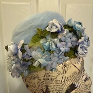 Vintage Blue Floral & Net Hat